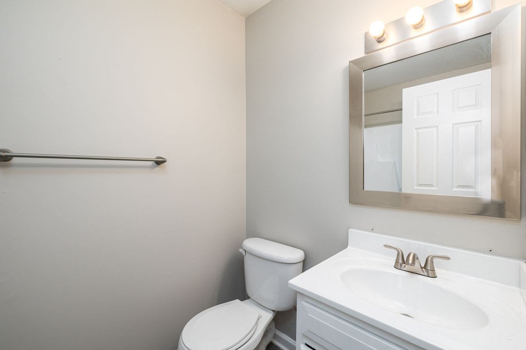 a bathroom with a sink and a toilet and a mirror