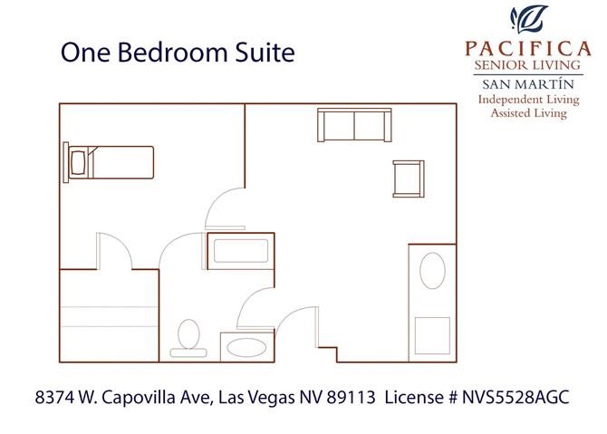 1 Bedroom Suite Floor Plan 1 Bedroom Suite Floor Plan at Pacifica Senior Living San Martin, Las Vegas, NV