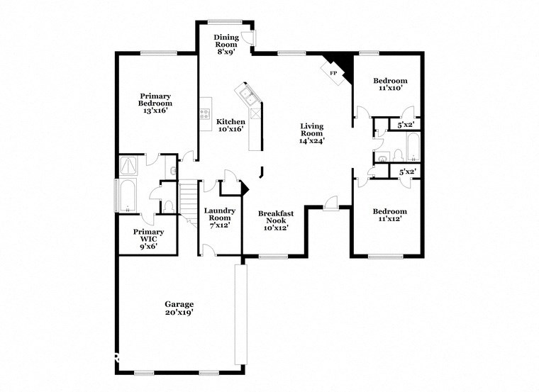 a floor plan of a house with two floors and a garage