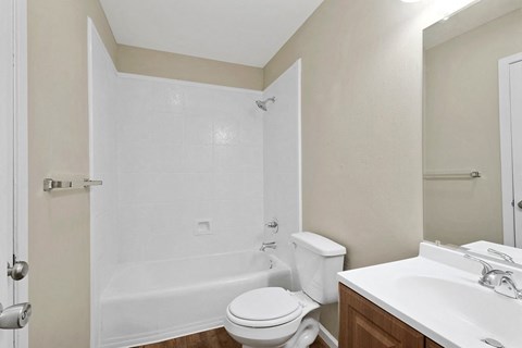 a bathroom with a shower toilet and sink