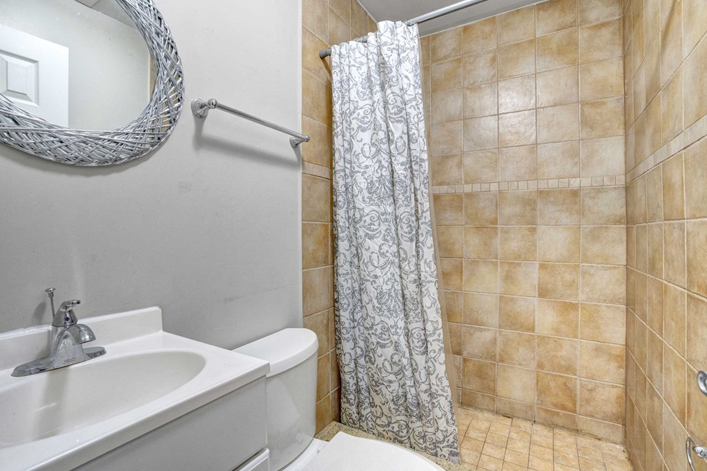 a bathroom with a sink and a toilet and a shower