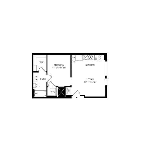 Floorplan showing the 0A floorplan for Mirrorton Apartments