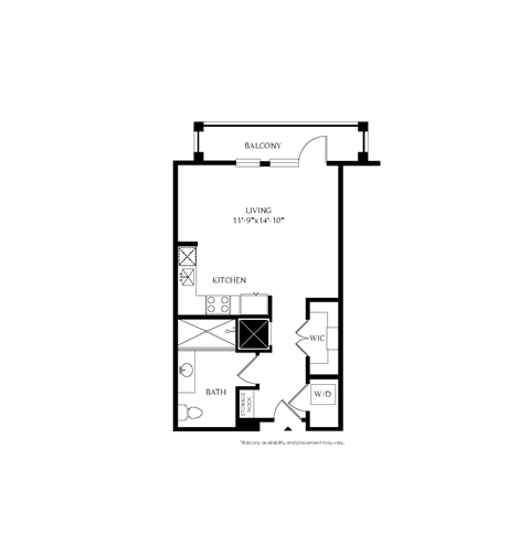 Floorplan showing the 0B floorplan for Mirrorton Apartments