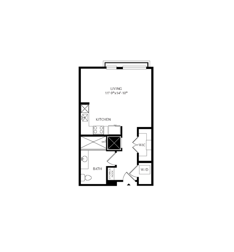 Floorplan showing the 0B1 floorplan for Mirrorton Apartments