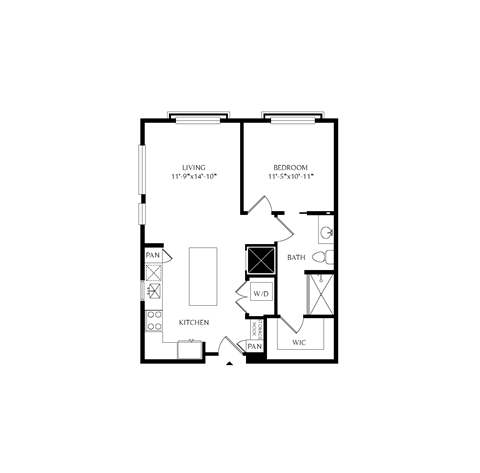 Floorplan showing the 1A floorplan for Mirrorton Apartments