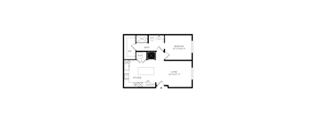Floorplan showing the 1B1 floorplan for Mirrorton Apartments