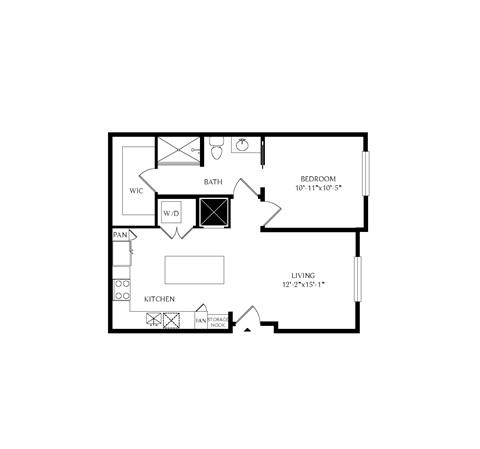Floorplan showing the 1B2 floorplan for Mirrorton Apartments