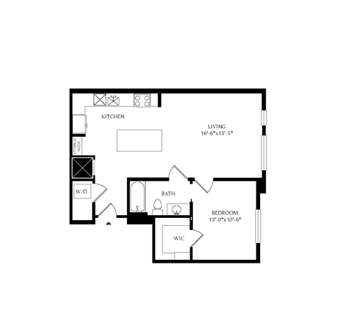 Floorplan showing the 1C floorplan for Mirrorton Apartments