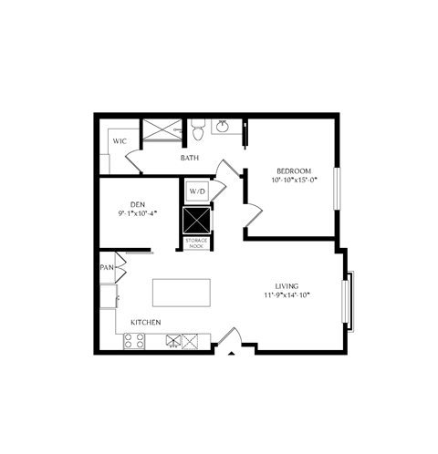 Floorplan showing the 1G floorplan for Mirrorton Apartments