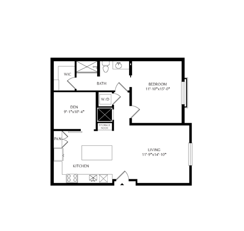 Floorplan showing the 1G.1 floorplan for Mirrorton Apartments