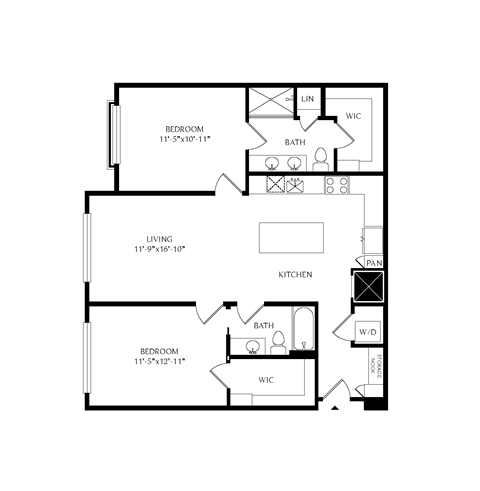 Floorplan showing the 2A1 floorplan for Mirrorton Apartments