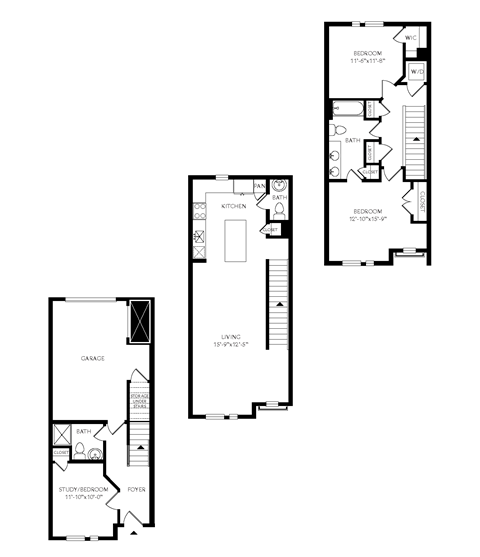Floorplan showing the 3B3 floorplan for Mirrorton Apartments