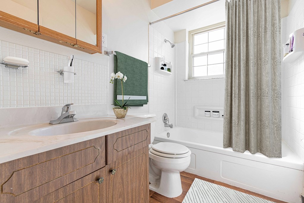a bathroom with a sink toilet and a bath tub