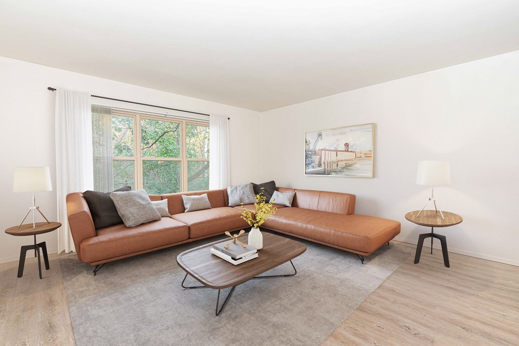 a living room with a couch and a coffee table