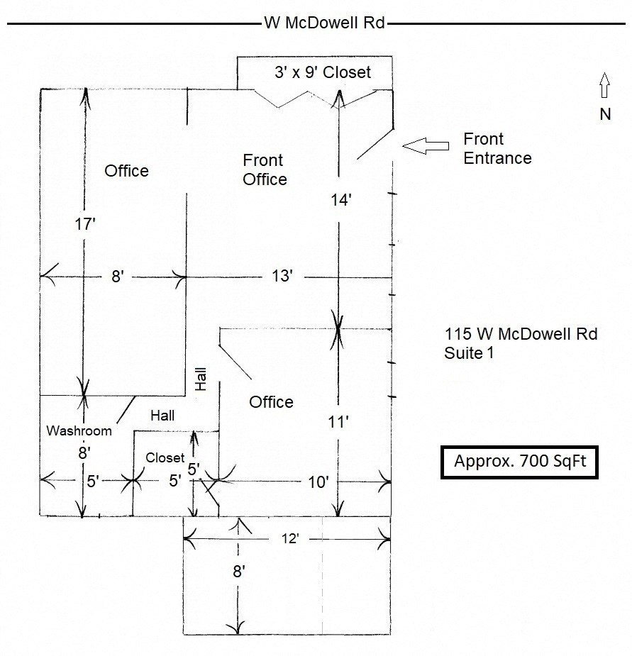 a drawing of a circuit board with a schematic of a front entrance and an office