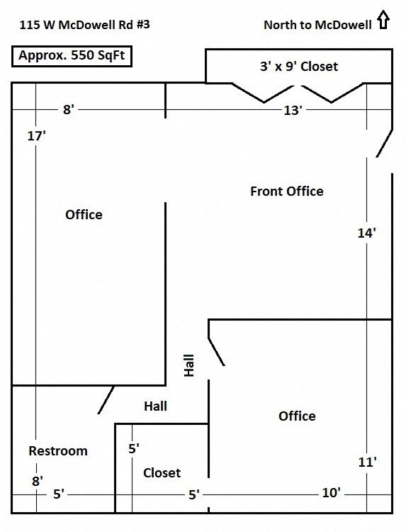 an illustration of a floor plan for an office with a front door