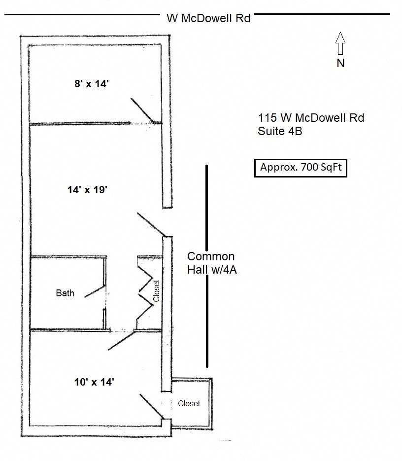 a schematic diagram of a room with a bathroom and a closet