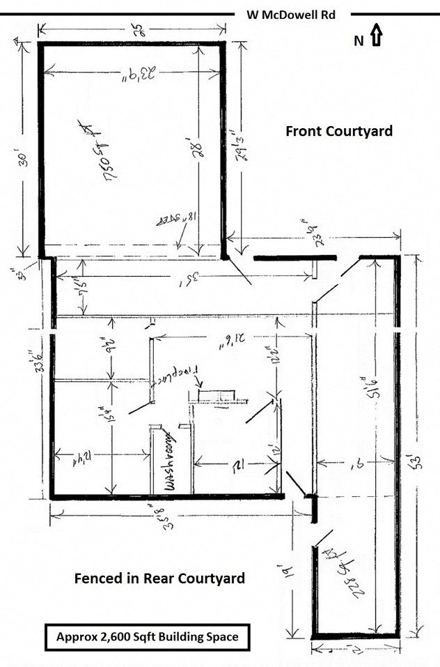 a schematic diagram of a front courtyard and a rear courtyard