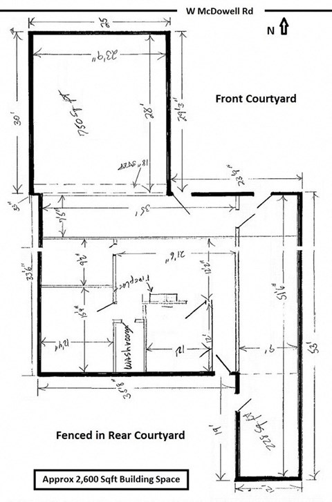 a schematic diagram of a front courtyard and a rear courtyard