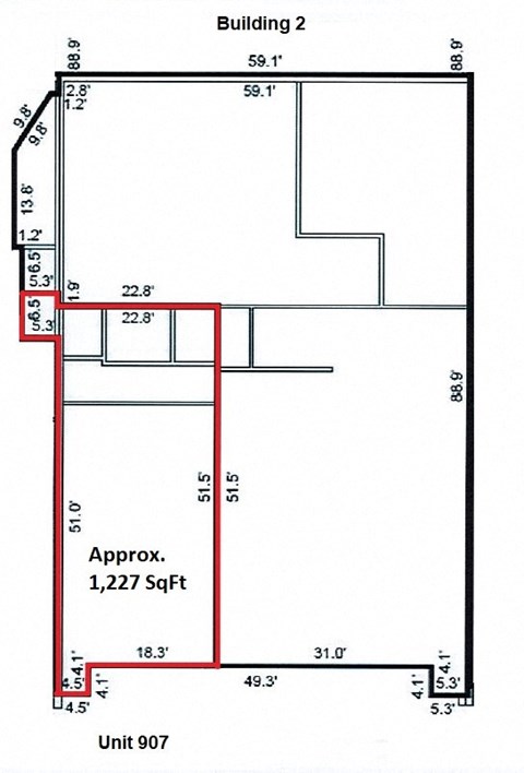 a schematic diagram of a building with a floor plan and dimensions