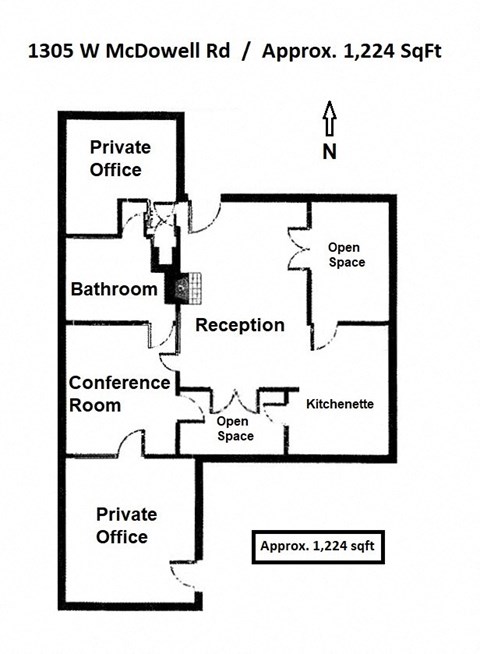 a floor plan for a private office with a bathroom and a conference room