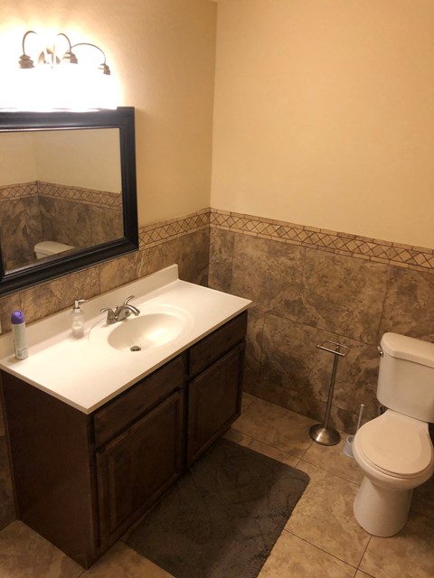a bathroom with a toilet and a sink and a mirror