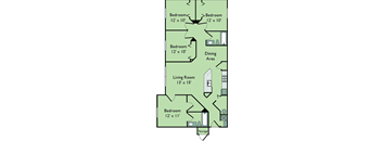 Four Bedroom Two Bathroom 1325 Floor Plan at Leigh Meadows Apartments, Jacksonville, FL