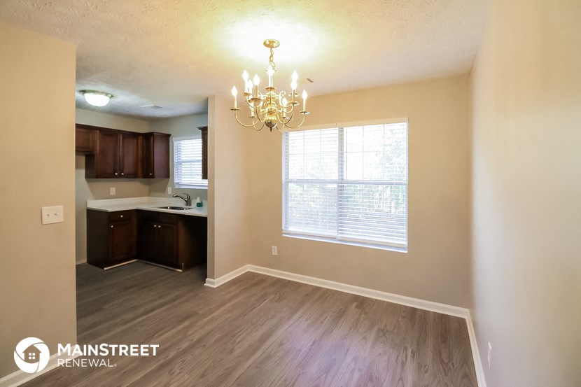 the view of a kitchen and dining area from the living room