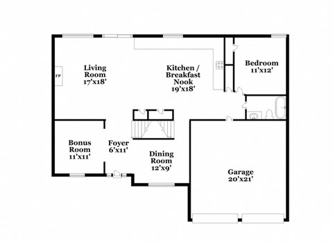 a floor plan of a house with a small kitchen and a living room