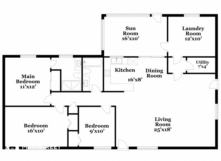 floor plan of a house with an open floor plan with a kitchen and living room