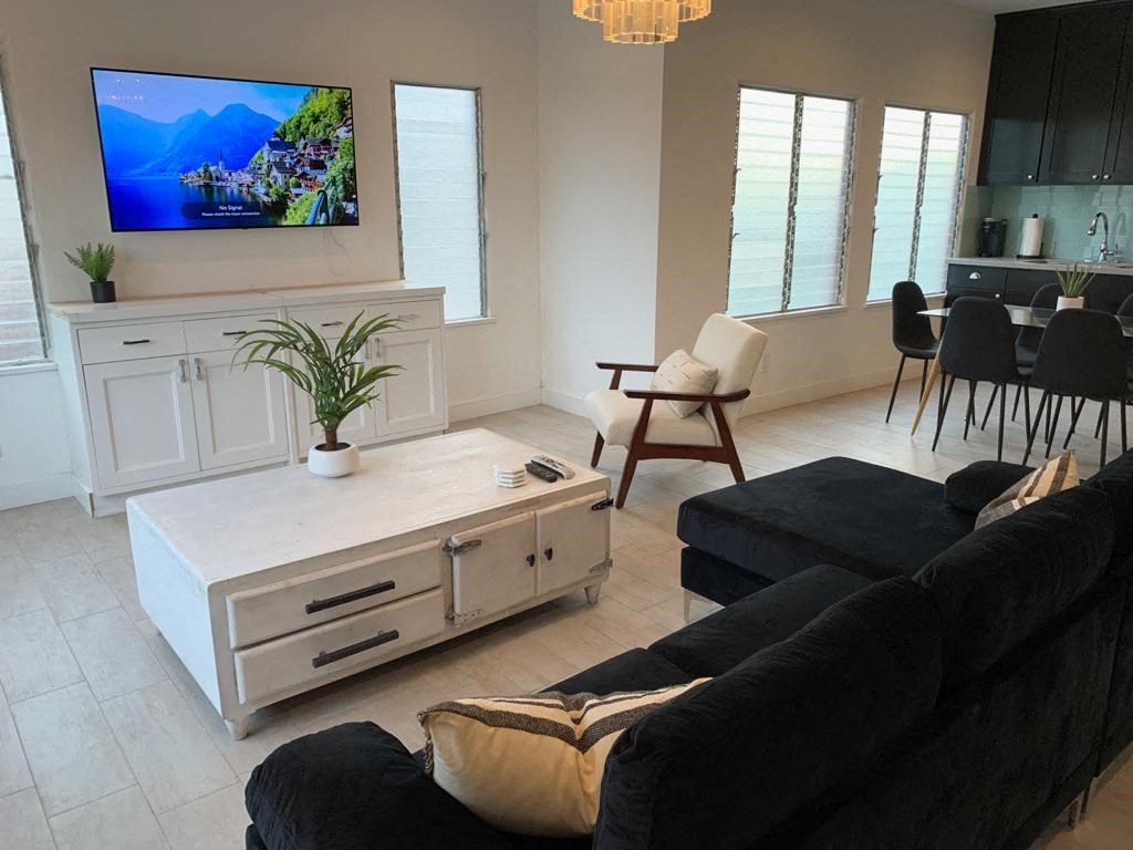 a living room with a couch and a coffee table
