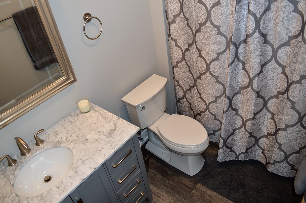 a bathroom with a shower and a toilet and a sink