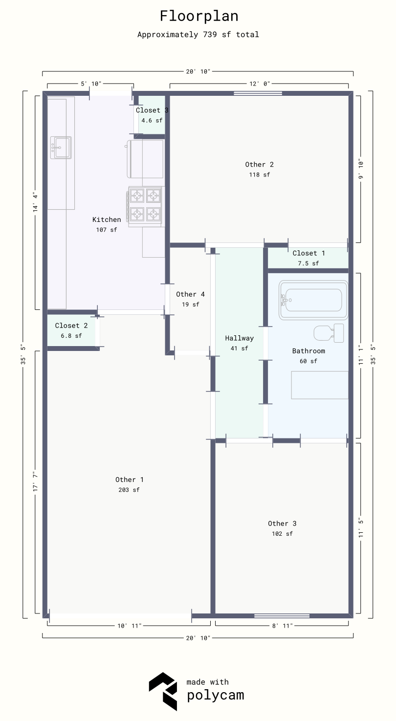 a floor plan of a house with a small kitchen and a living room
