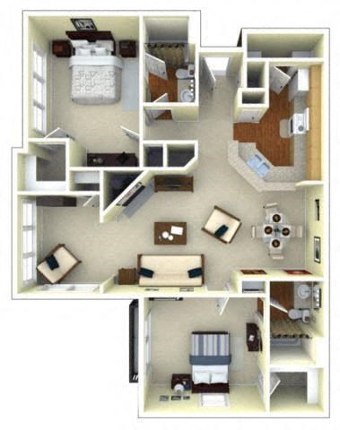 2 Bedroom Floor Plan | 1,217 Sq. Ft. | Gwinnett Apartments in Norcross GA