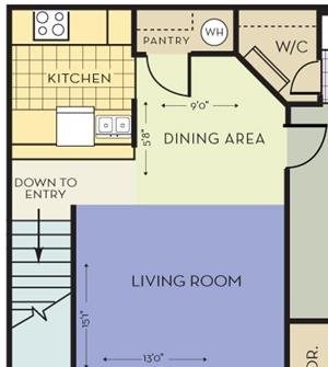 1 bedroom 1 bath architecture drawing of Jasmine floor plan