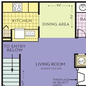 1 bedroom 1 bath architecture drawing of Willow floor plan