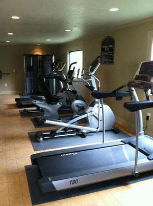 a group of exercise equipment in a gym