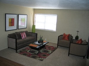 a living room with two couches and a coffee table