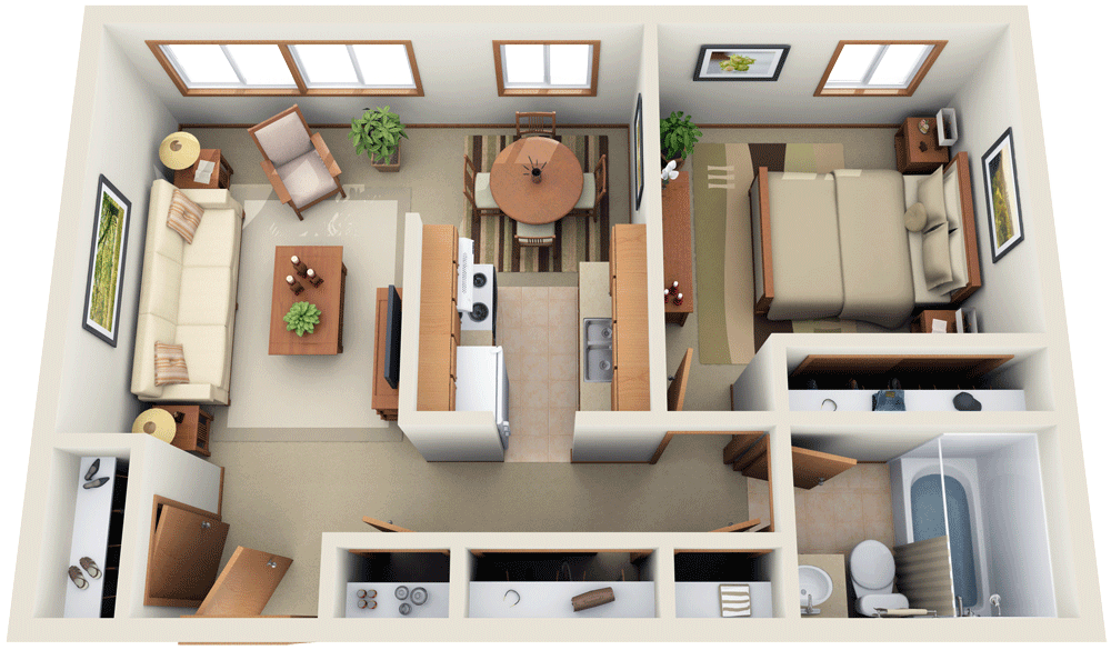 1 Bedroom 3D Floor Plan 1 Bedroom 3D Floor Plan