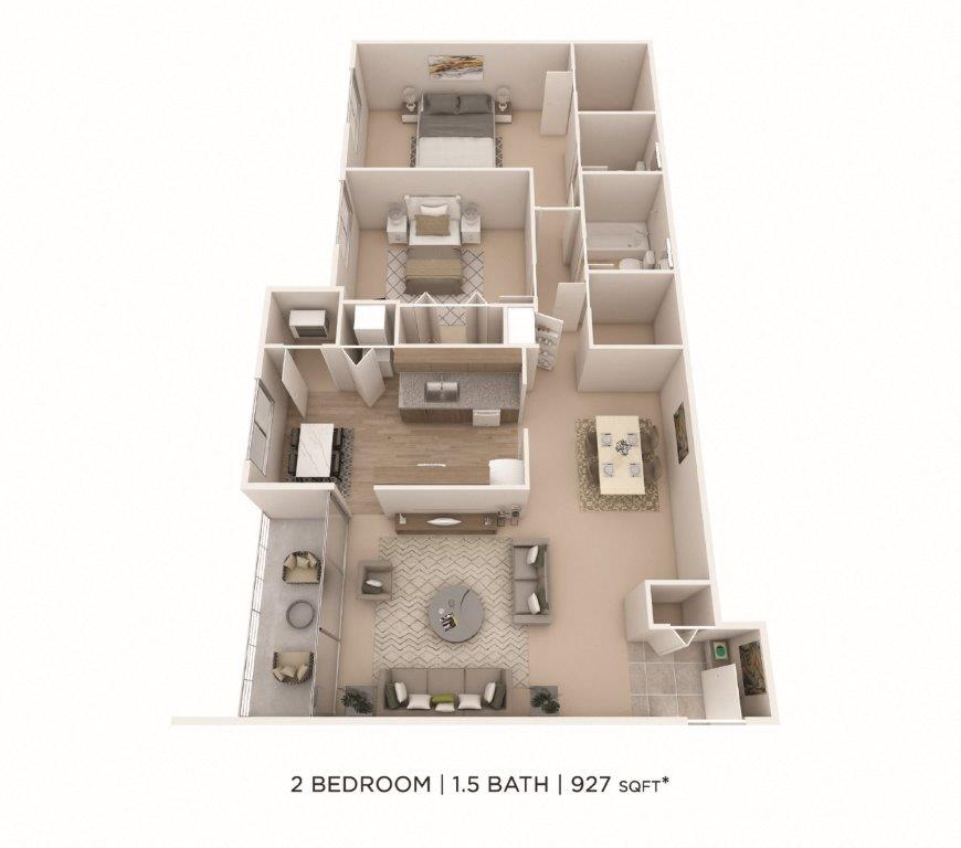 Two Bedroom 1.5 Bath - 927 sqft