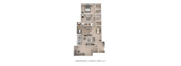 Two Bedroom 1.5 Bath - 1,087 sqft