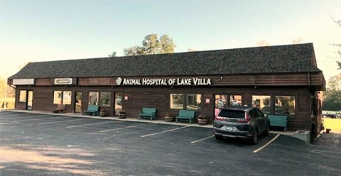 Animal Hospital of Lake Villa is a small building with a parking lot in front.