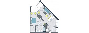 1 bed 1 bath Gadsen Floor Plan |Wharf 7