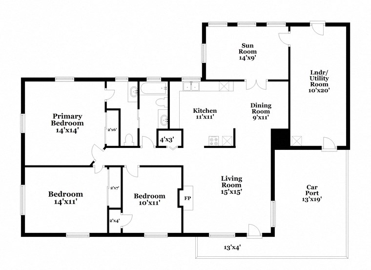 a floor plan of a house with an open floor plan with bedrooms and baths