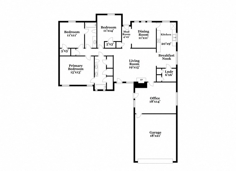 floor plan of the second level of the house with two bedrooms and a large garage