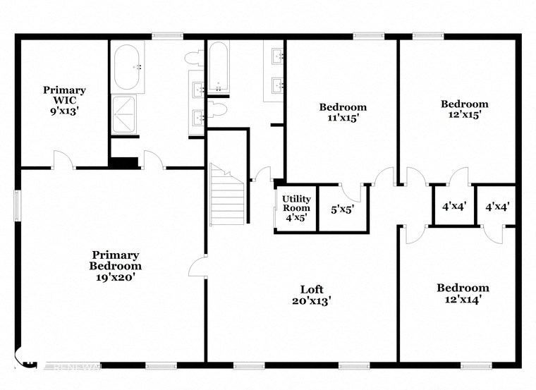 floor plan of a three story house with an open concept floor plan with a bedroom