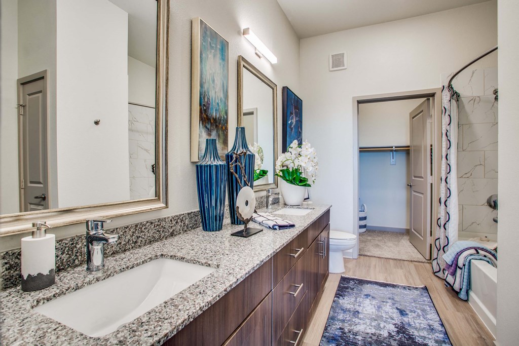 Westloop at the Diamond Interchange Irving TX spacious bathroom with double-vanity
