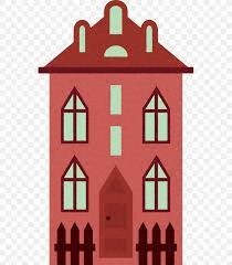 a red building with a door and windows
