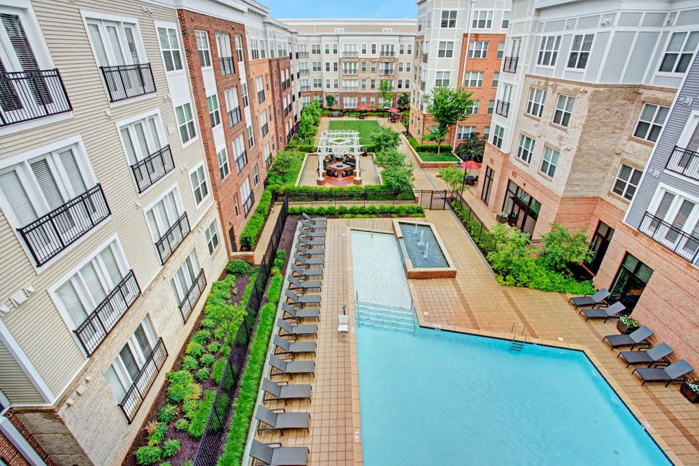 Community exterior and swimming pool