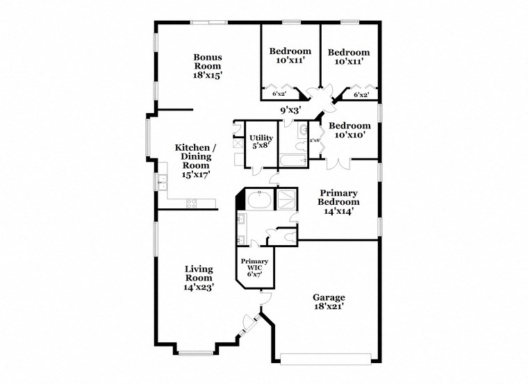 a floor plan of a house with a combination of bedrooms and baths
